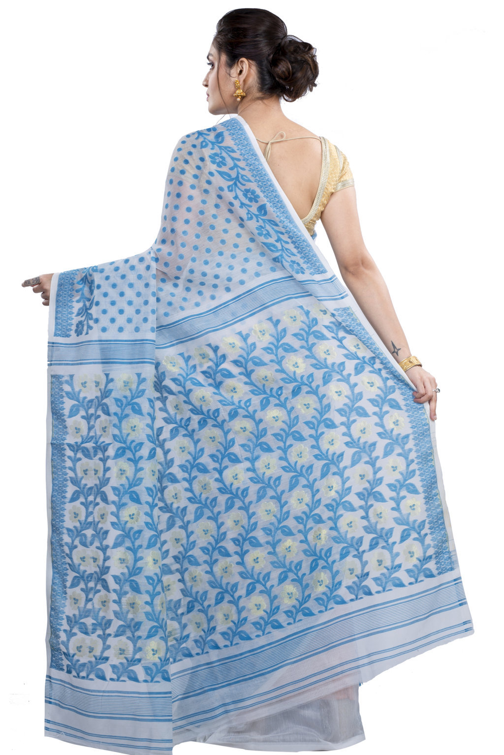 Sky Blue Pure Cotton Boll_Jamdani Jamdani Saree (815)